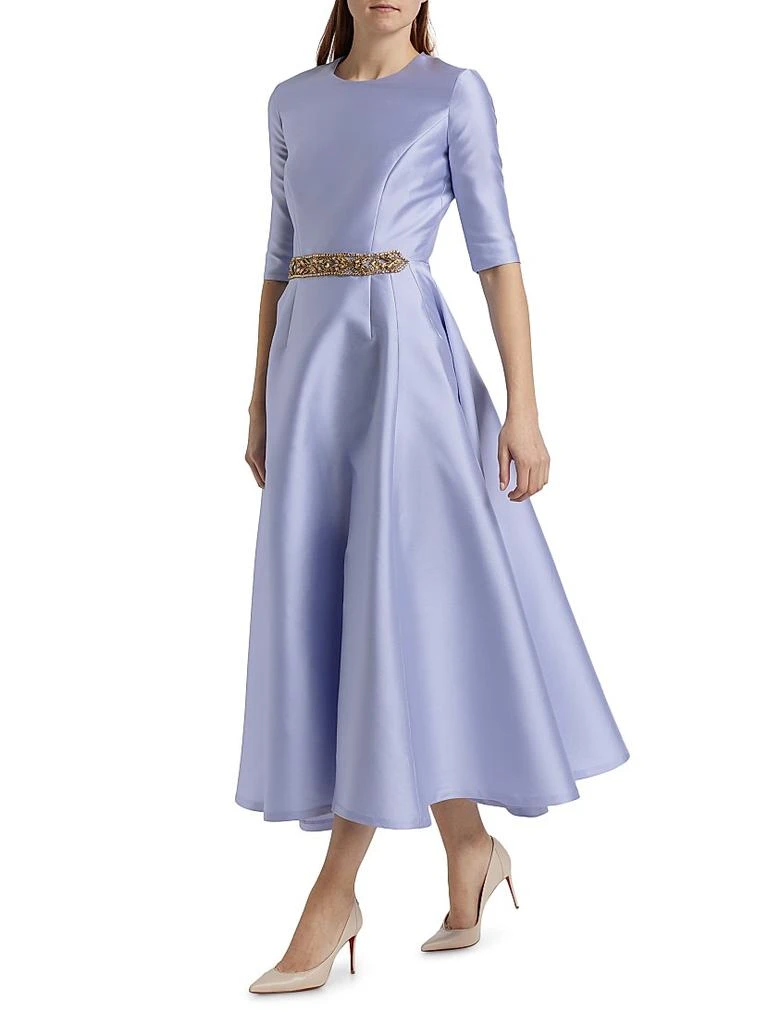 REEM ACRA Satin Beaded Belt Cocktail Dress 4