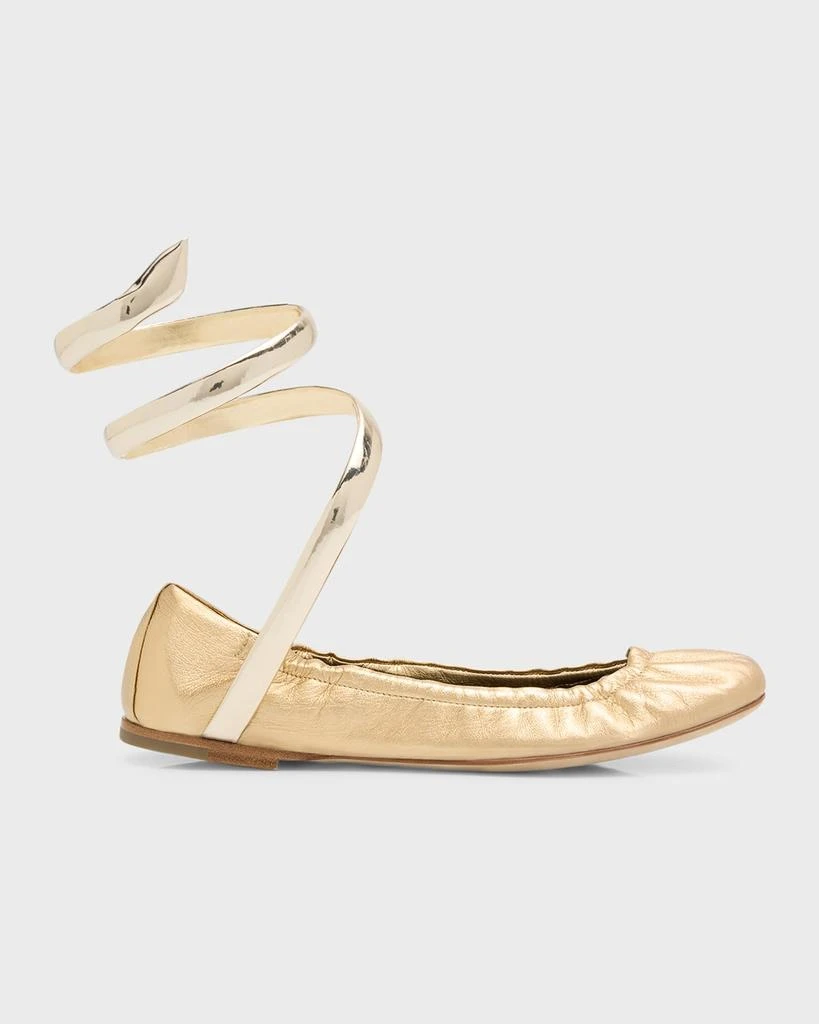 Rene Caovilla Metallic Snake-Wrap Ballerina Flats 1