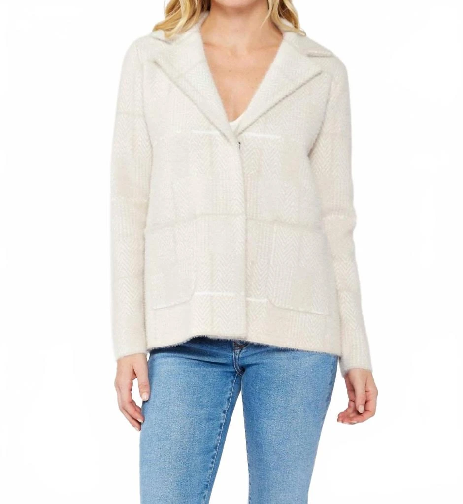 LOVESTITCH Plaid Sweater Blazer With Hidden Snaps In Cream