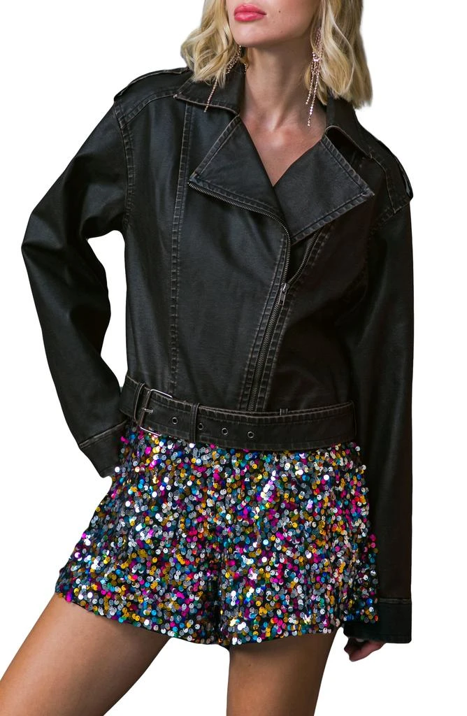 FLYING TOMATO Faux Leather Moto Jacket