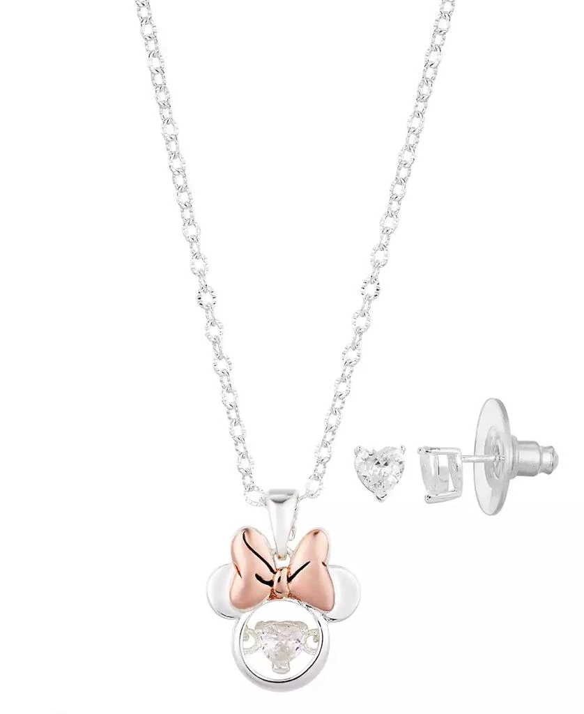 Disney Cubiz Zirconia Minnie Mouse Necklace and Earring (0.43 ct. t.w.) in 14K Gold Flash Plated Set 3 Piece