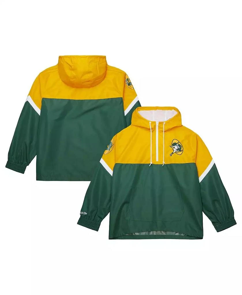 Mitchell 
Ness Men
s Gold/Green Green Bay Packers Tie Breaker Vintage Logo Lightweight Anorak Half-Zip Windbreaker Jacket 1