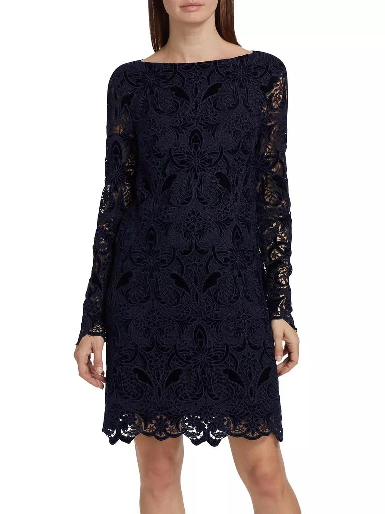 Badgley Mischka Velvet-Lace Long-Sleeve Midi-Dress 3