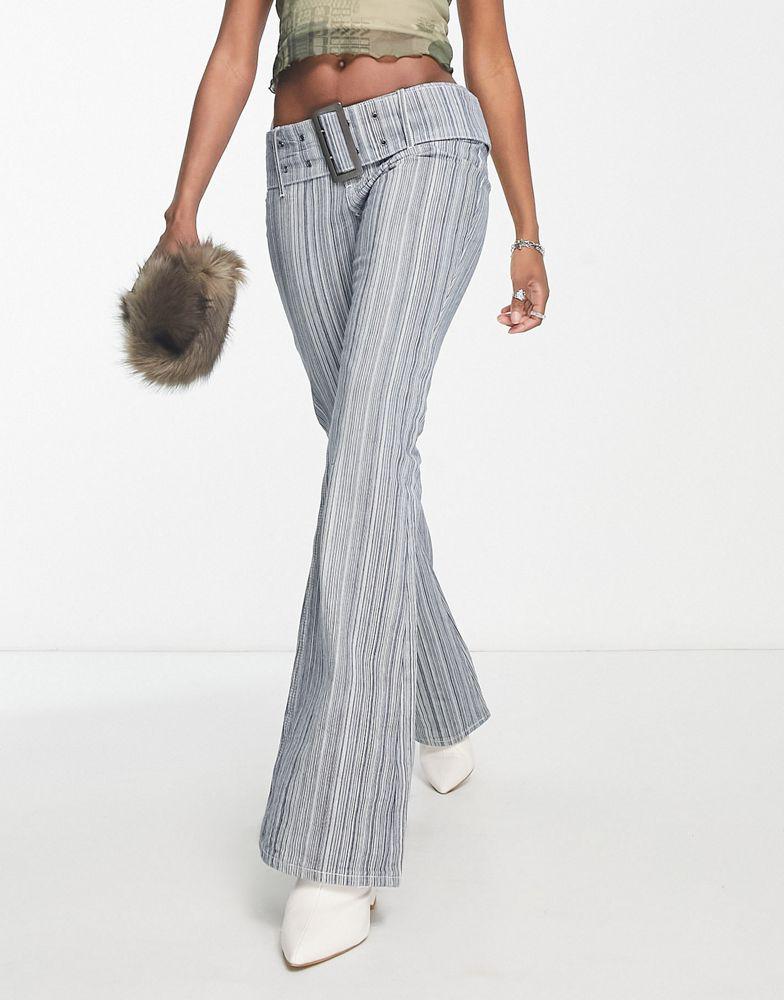 Jaded London low rise belted Y2K hickory stripe jeans in blue – On