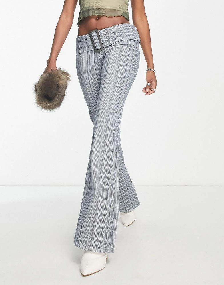 Jaded London Jaded London low rise belted Y2K hickory stripe jeans in blue 1