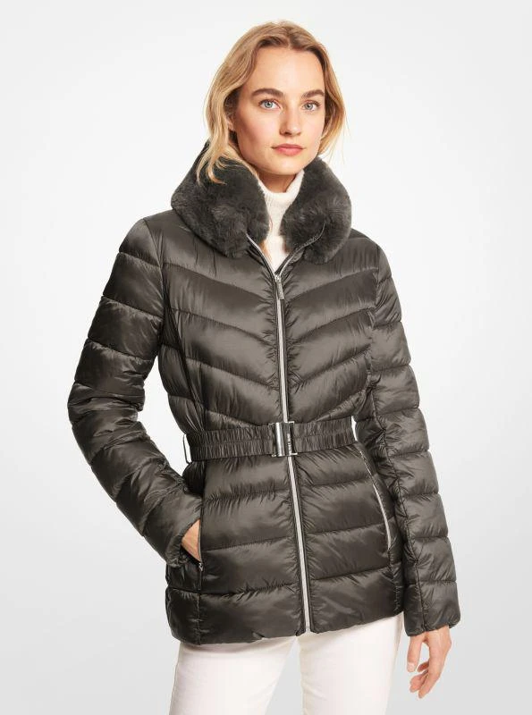 Michael Kors Faux Fur Trim Quilted Nylon Packable Puffer Jacket 1