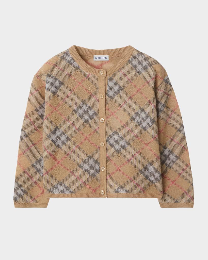 Burberry Girl's Bethane Speckled Check Cardigan, Size 3-14