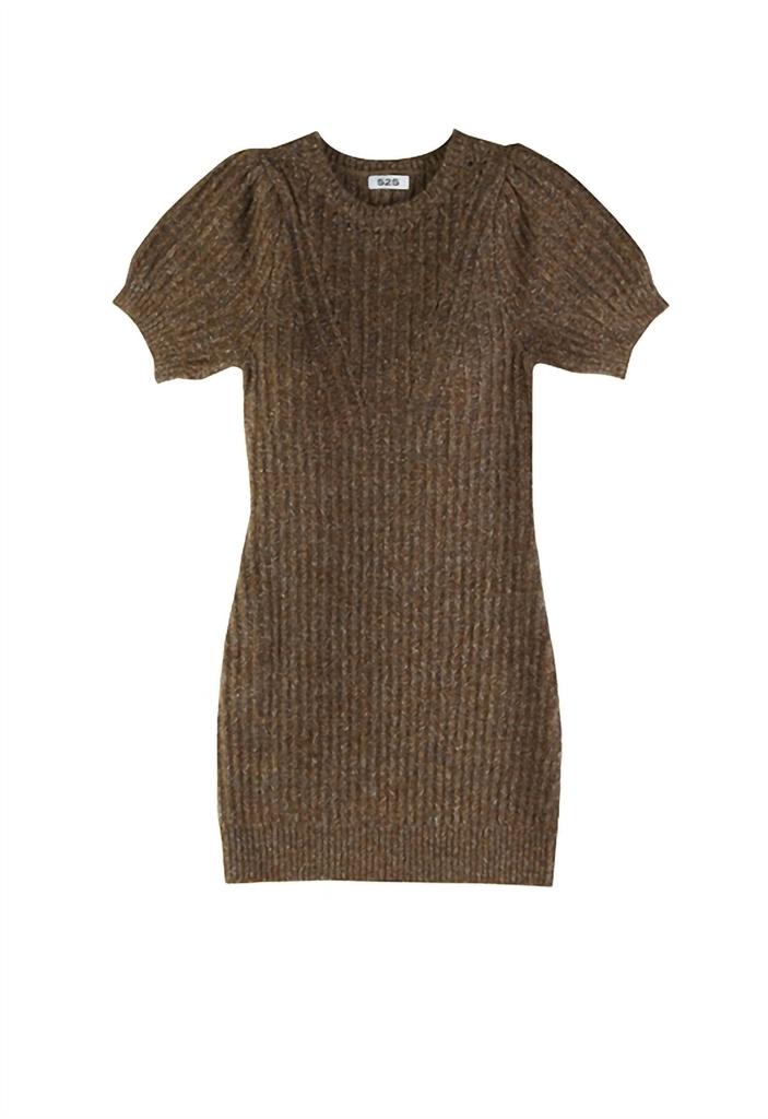 525 America Puff Sleeve Pointelle Ribbed Dress In Pecan