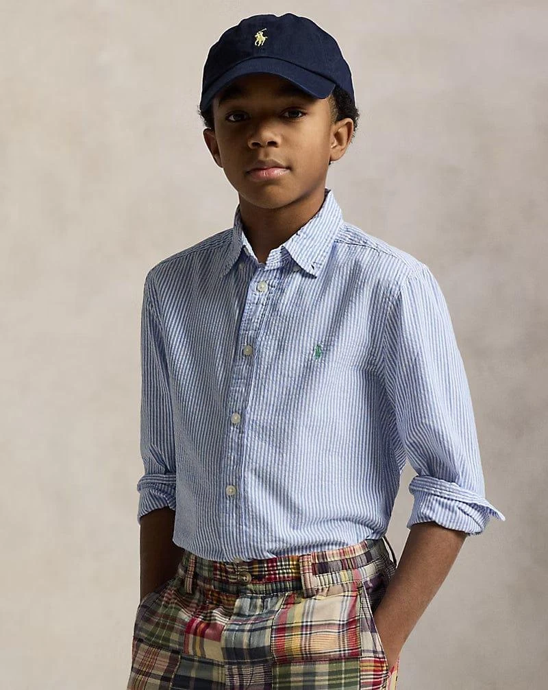 Ralph Lauren Ralph Lauren Boys Striped Logo Shirt in Blue 2