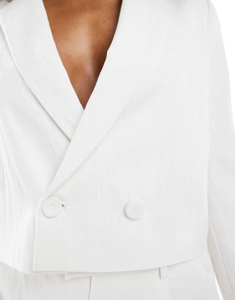 Stradivarius Stradivarius co ord crinkle cropped blazer in white 3