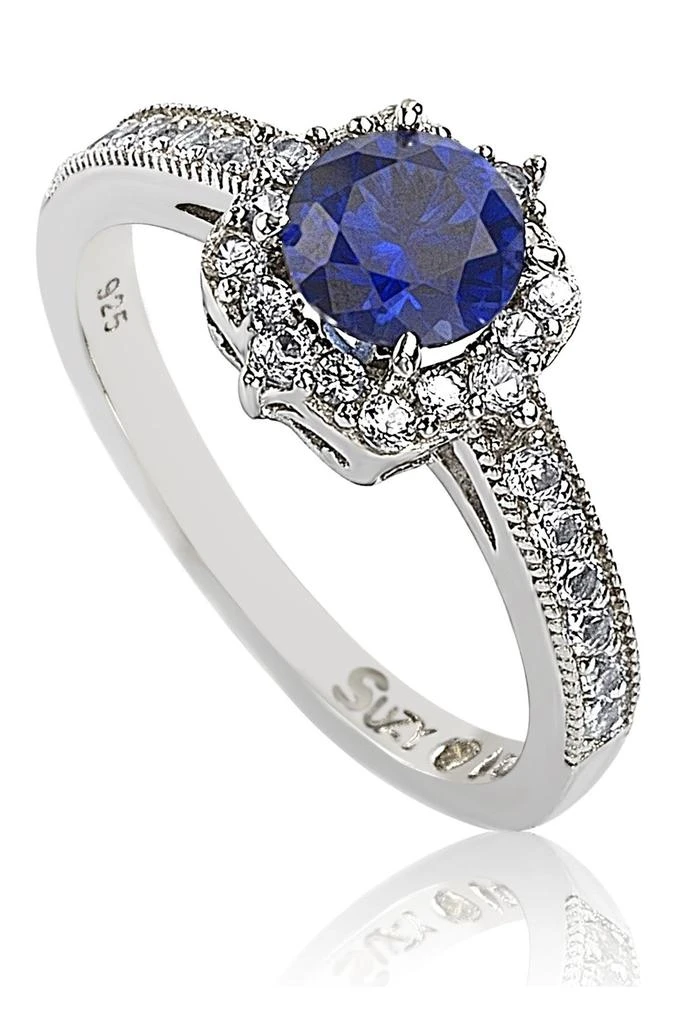 Suzy Levian Sterling Silver Sapphire Center Stone 
Lab Grown White Sapphire