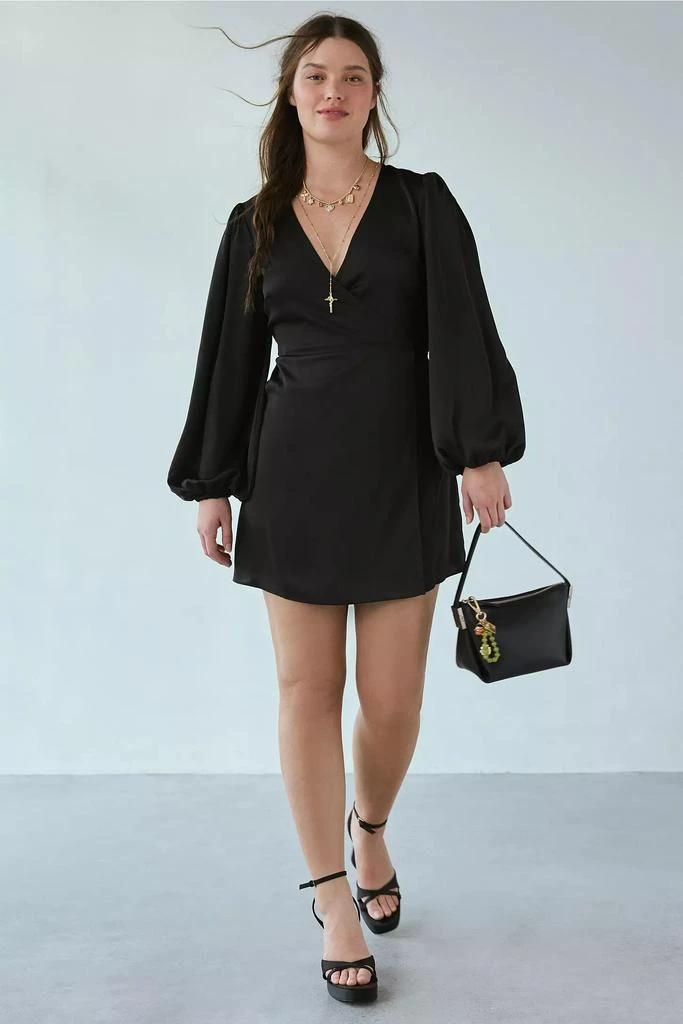 Glamorous Black Satin Long Sleeve Wrap Mini Dress  On Sale Now with Up to  31% Off | Discover Exclusive Deals & Savings at BeyondStyle  Authentic  Glamorous Women's|Dresses|womens with Limited-Time Discounts,
