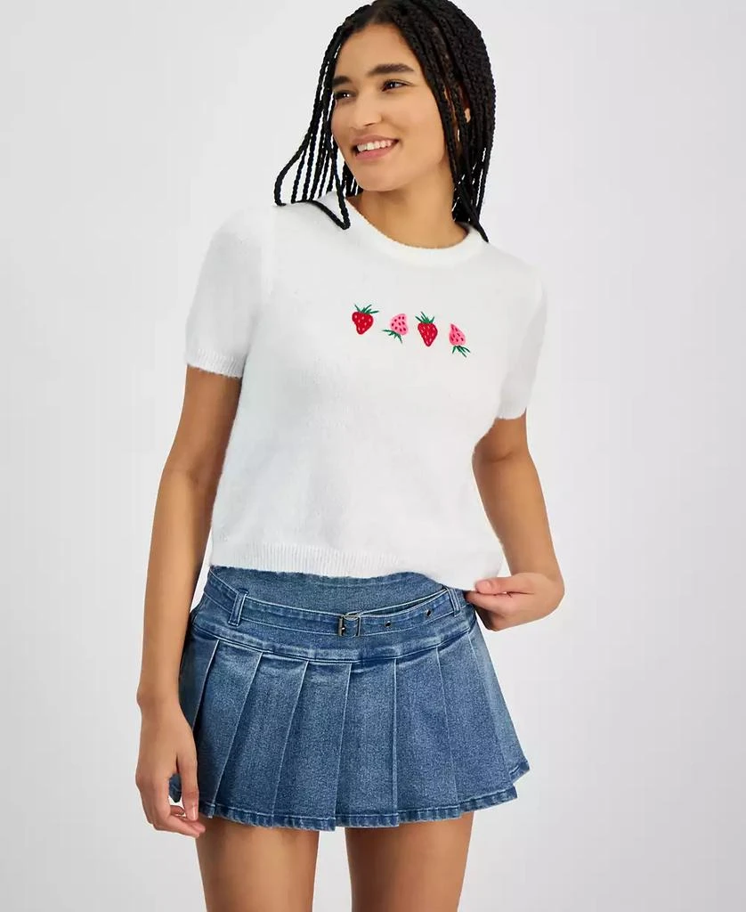 Hooked Up by IOT Juniors' Strawberries Short-Sleeve Pullover Sweater 1