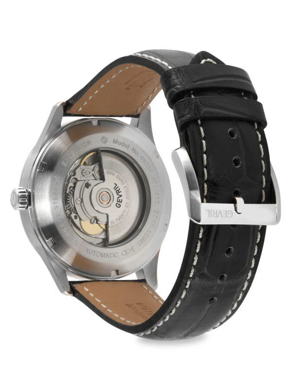 Gevril Excelsior 42MM Stainless Steel 
Croc Embossed Automatic Leather Strap Watch 3