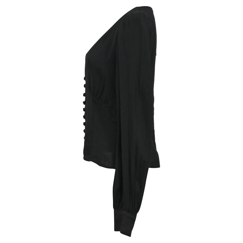 Reformation Nell Plunge Neckline Long Sleeve Blouse in Black Viscose 2