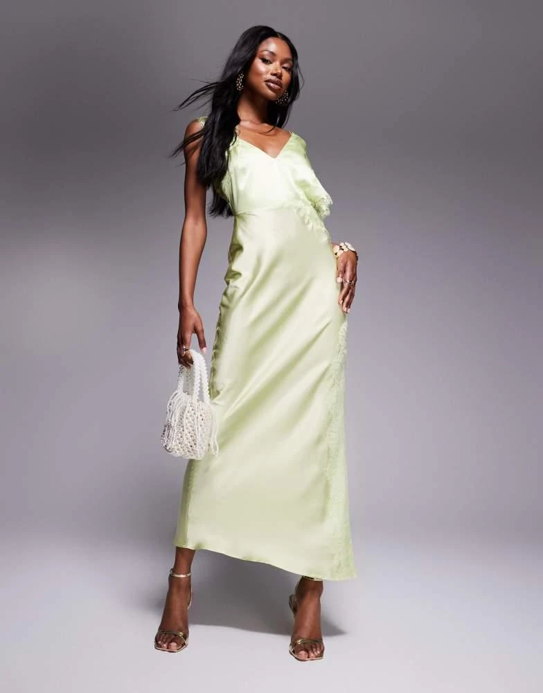 asos sage green dress ASOS DESIGN Bridesmaid satin bardot drape wrap maxi dress in sage gree –  ASOS Sample Sale main image 0