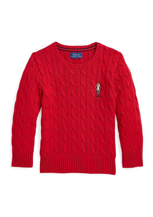 Ralph Lauren Lauren Childrenswear Boys 2 7 Polo Bear Cable Knit Cotton Sweater