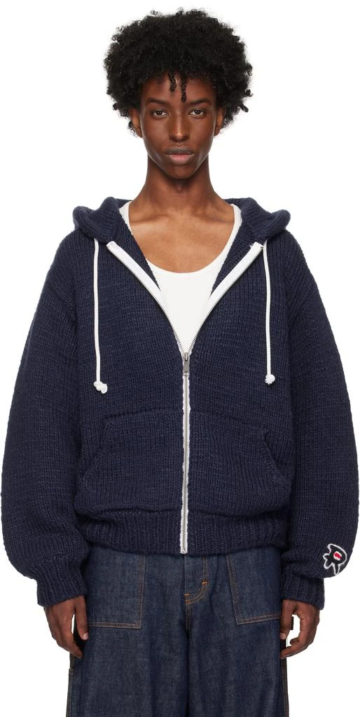 RICE NINE TEN Navy Hand Knitted Zip Hoodie 1