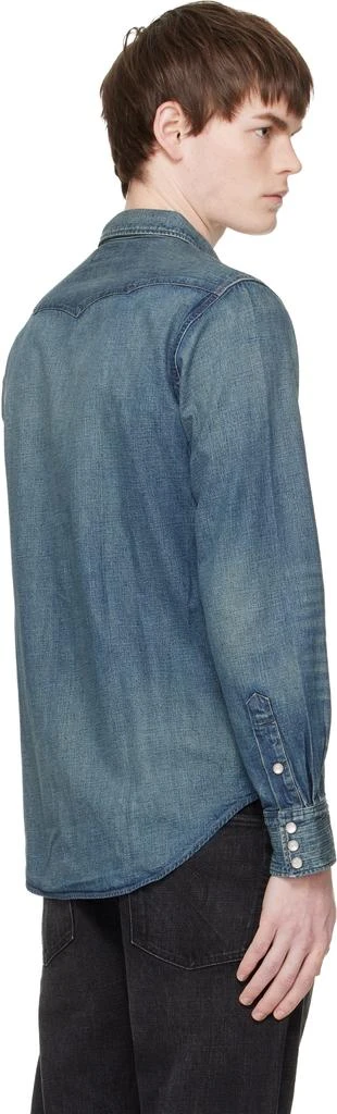 RRL Blue Slim Fit Denim Western Shirt 3