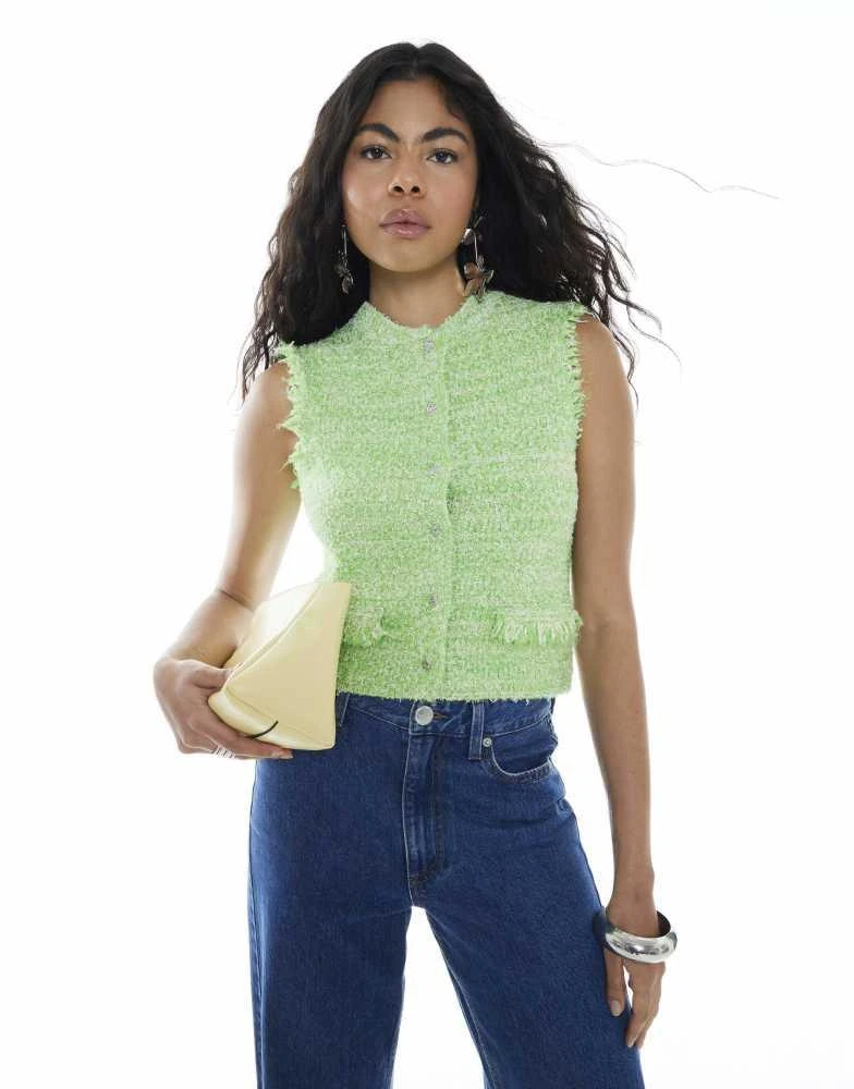 River Island River Island Boucle fringed waistcoat in green - medium 1