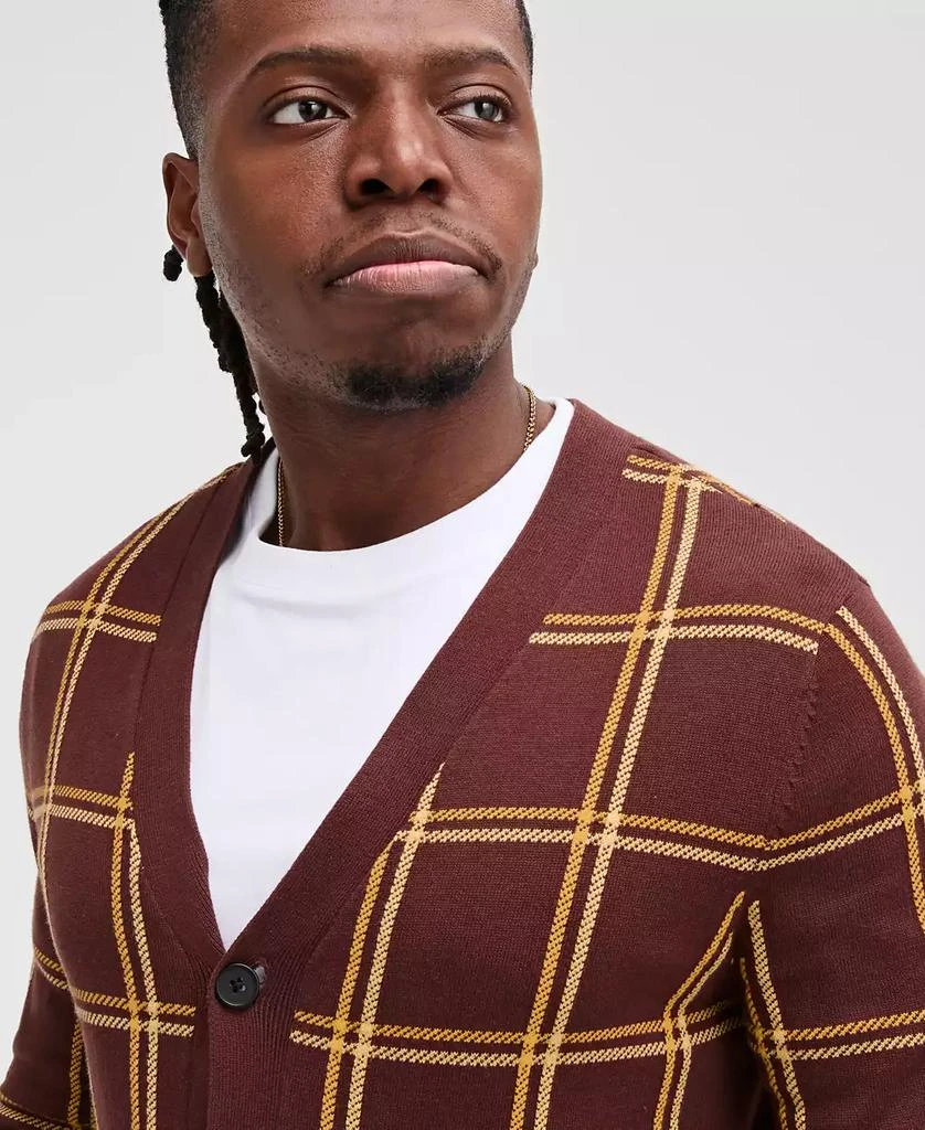 Club Room Men's Cotton Windowpane-Plaid Cardigan Sweater, Exclusively at Macy's 3
