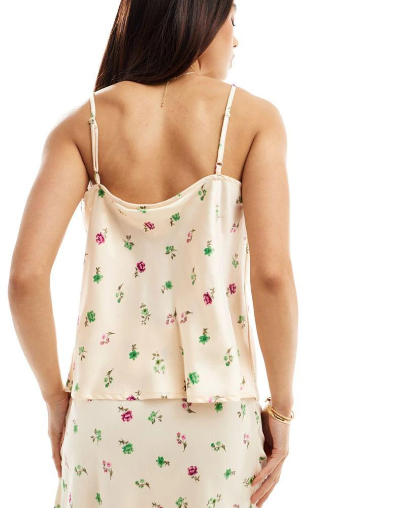 Y.A.S. Y.A.S satin cowl neck cami top co-ord in cream ditsy floral print 4