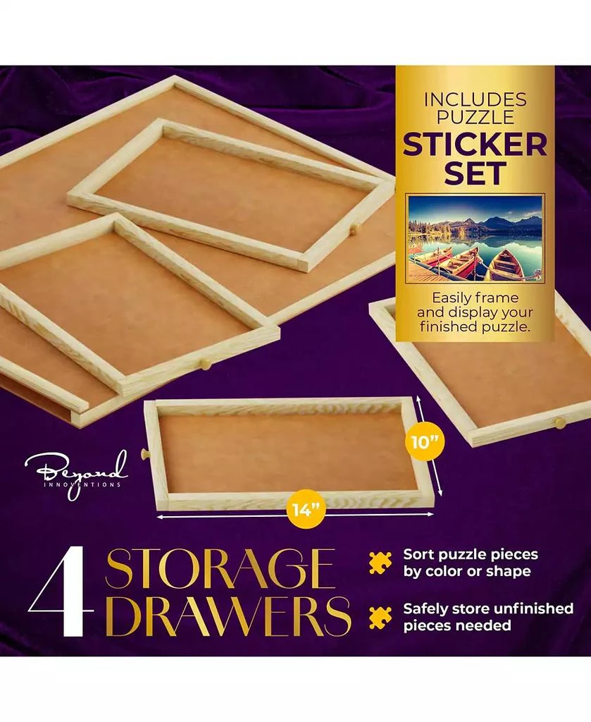 Beyond Innoventions 1000 Piece Wooden Jigsaw Puzzle Board - Non-Rotating Table, 30” X 22”, 4 Drawers
Plastic Cover 5