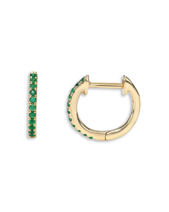 Zoe Lev 14K Yellow Gold Emerald Huggie Hoop Earrings