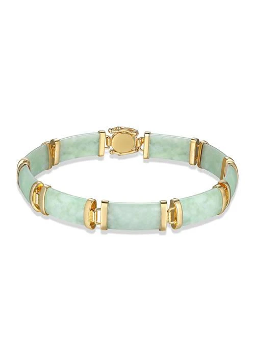 Dynasty Jade 18k Gold Over Sterling Silver Jade "Good Fortune" Link Bar Bracelet 7.5"