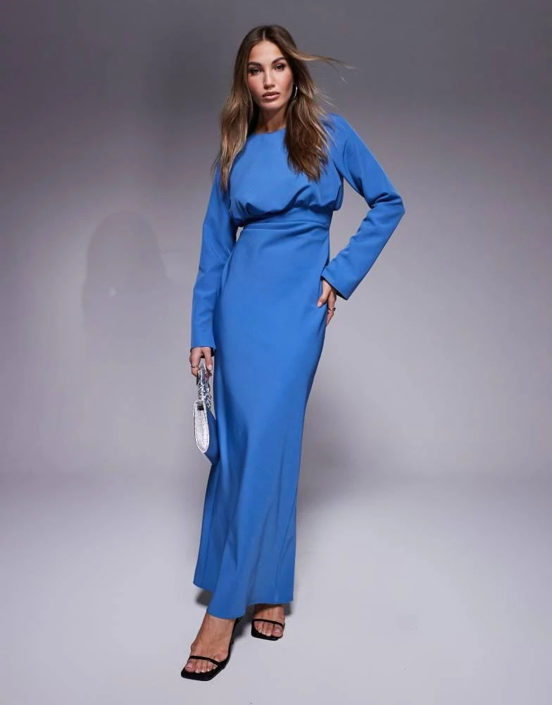 ASOS ASOS DESIGN structured long sleeve maxi dress with ruched bust in blue 1