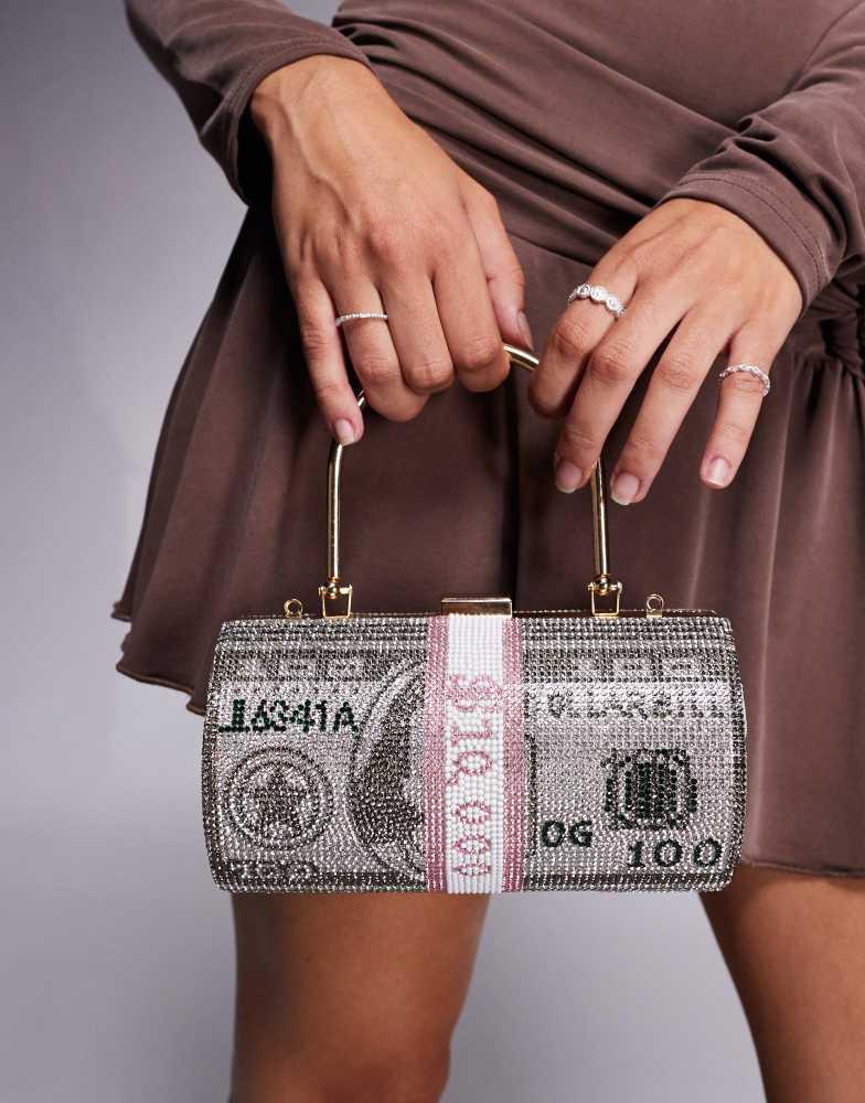 River Island River Island dollar bill heatseal clutch bag in silver