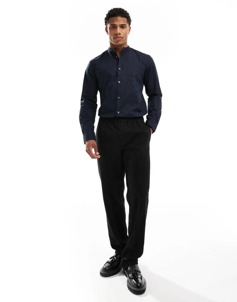 French Connection Mens French Connection long sleeve henley shirt with single breast pocket in navy 2