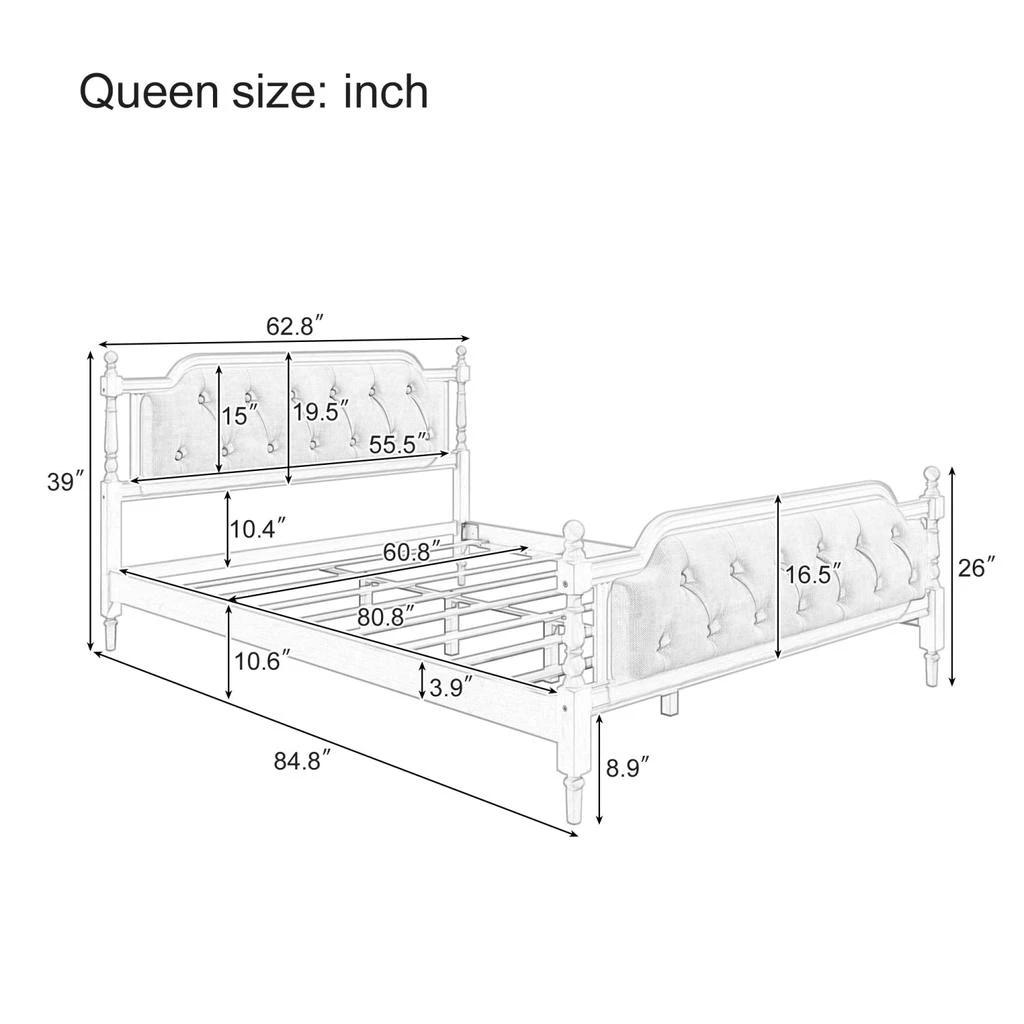 Streamdale Furniture Streamdale Antique Walnut Queen Bed, Tufted Headboard 6