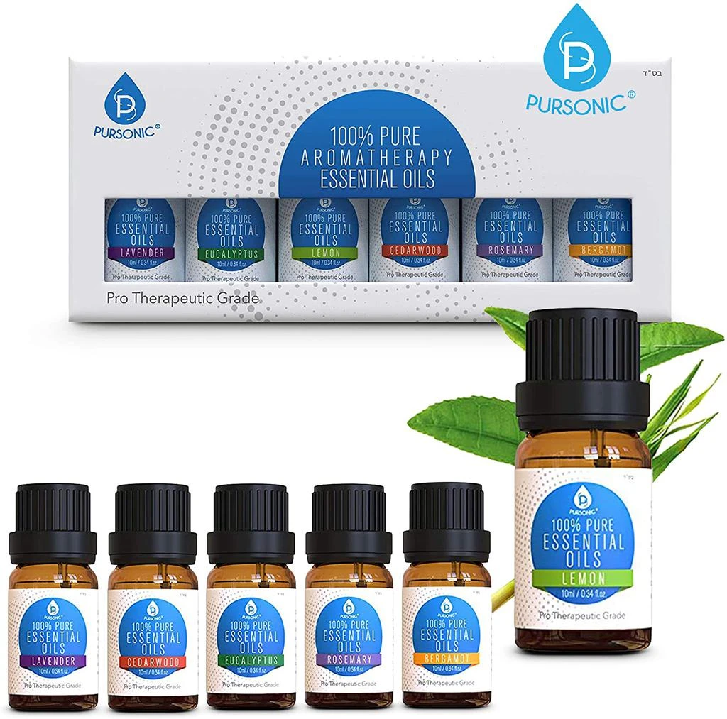 PURSONIC 100% Pure Essential Aromatherapy Oils Gift Set-6 Pack , 10ML(Bergamot, Cedarwood, Eucalyptus, Lavender, Lemon, Rosemary.) 2