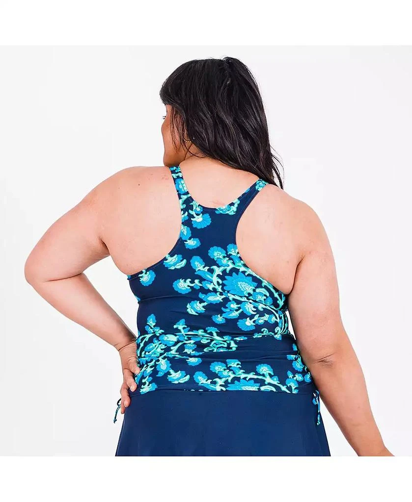 Calypsa Plus Size Maya Tankini Swim Top With Built-in Bra and Navy High Waisted Long Bike Swim Shorts 5