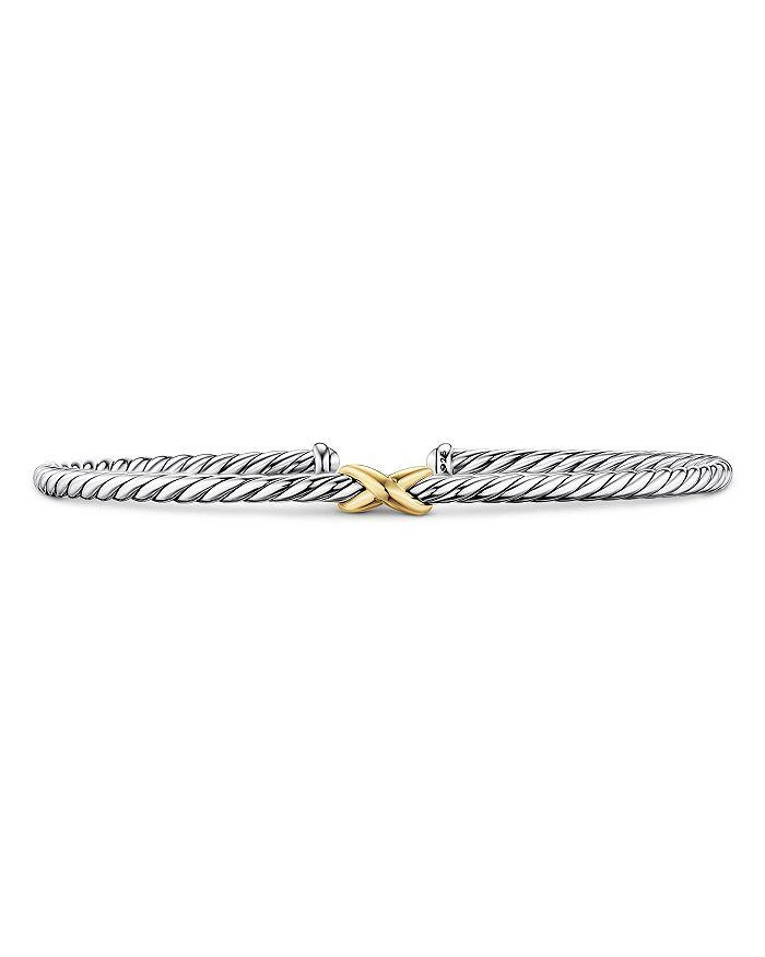 David Yurman Micro Cable Flex® Petite X Bracelet in Sterling Silver with 14K Yellow Gold, 2.6mm