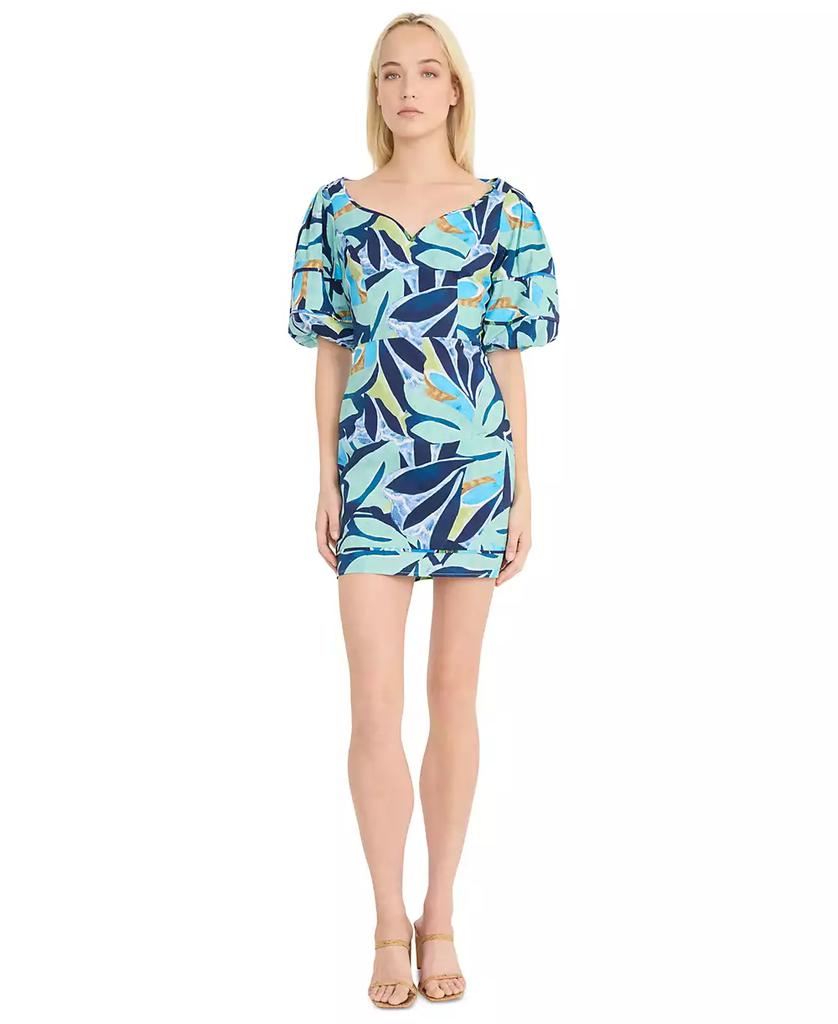 Donna Morgan Women's Puffed-Sleeve Graphic-Print Dress