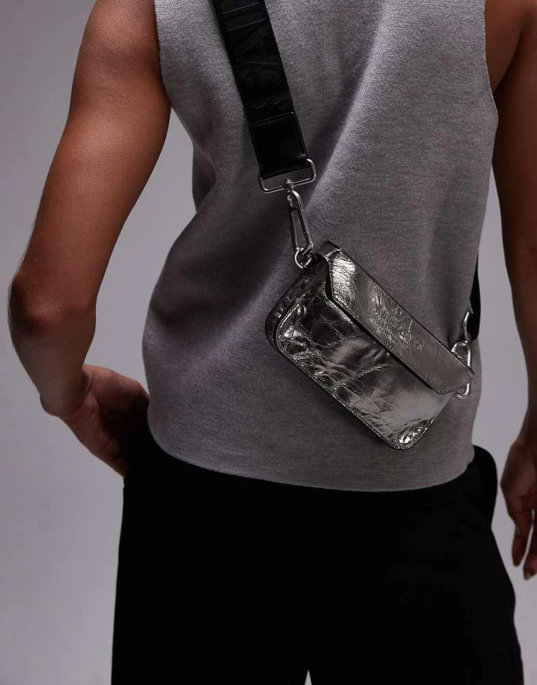 ALL SAINTS AllSaints Zoe leather crossbody bag in cracked gunmetal exclusive to asos 1
