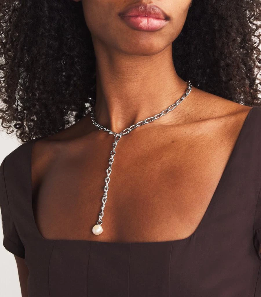 ASTRID & MIYU Sterling Silver Lariat Pearl Charm Necklace 4