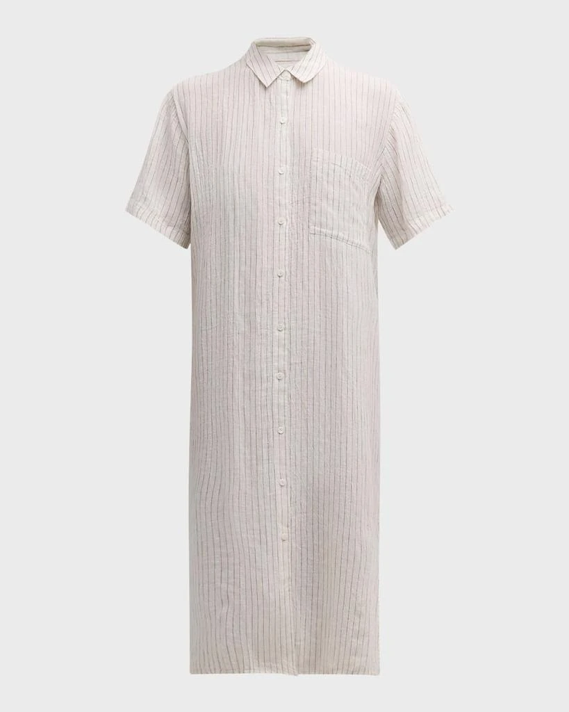Eileen Fisher Crinkled Striped Organic Linen Midi Shirtdress 1