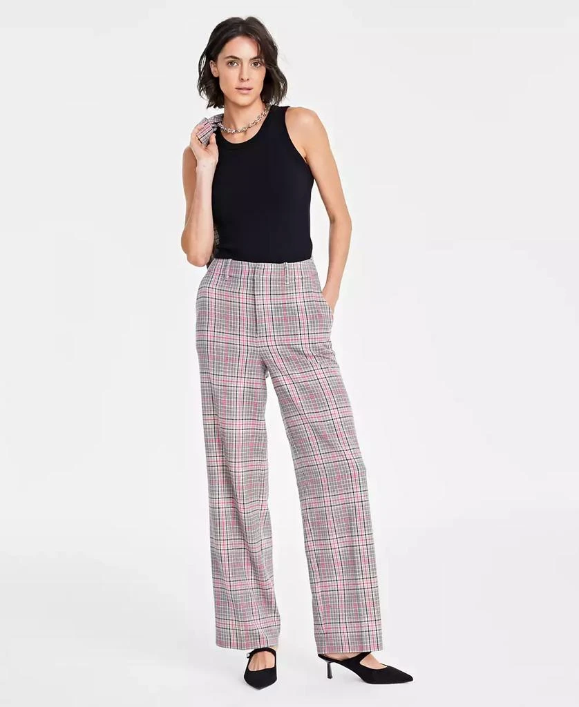 On 34th Women's Plaid High Rise Wide-Leg Trousers, Created for Macy's 1