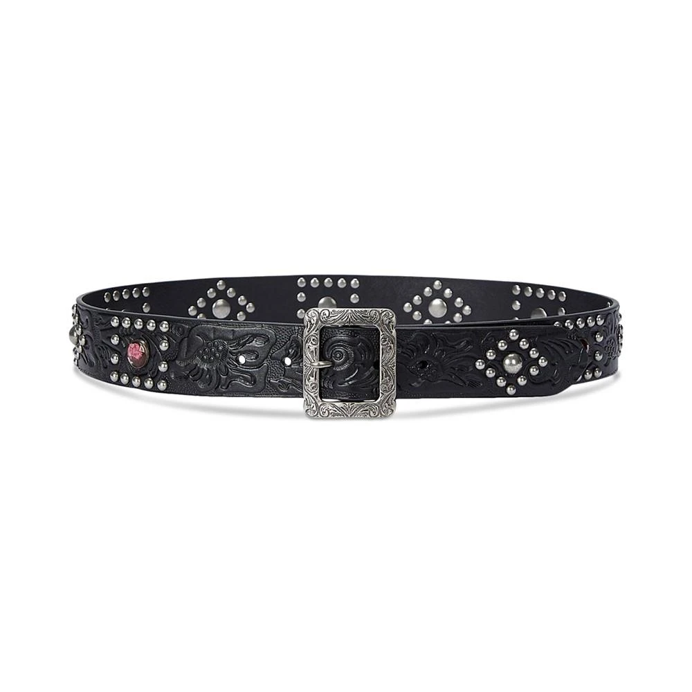 Lauren Ralph Lauren Women's Embellished Tooled Leather Wide Belt 1