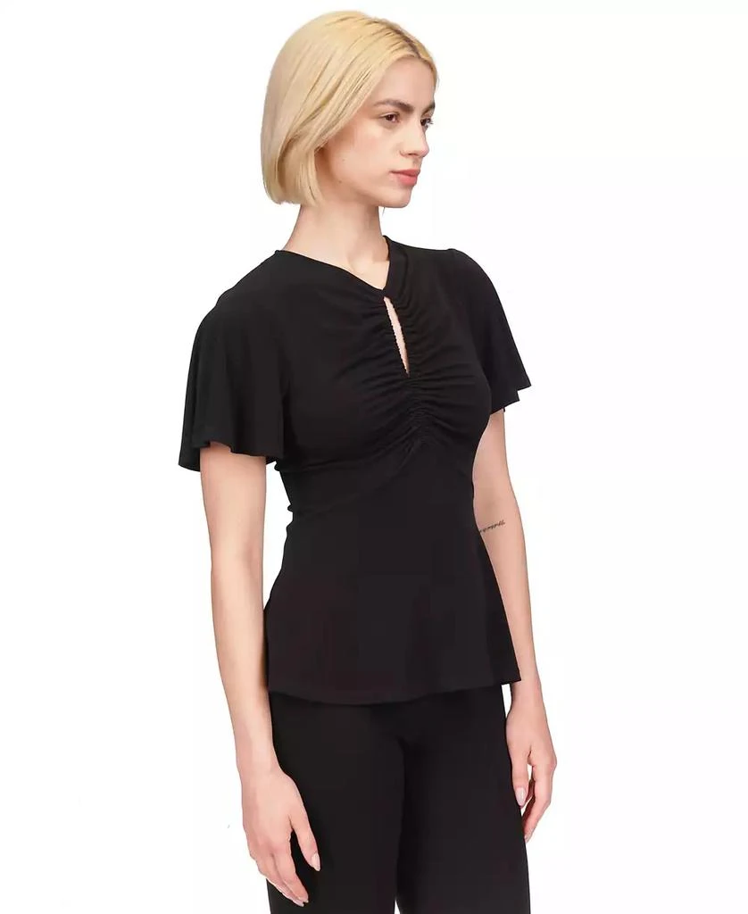 Michael Kors Women's Ruched Flutter-Sleeve Keyhole Top 3