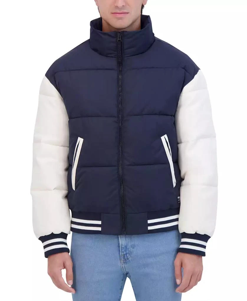 Hudson Men's Varsity Puffer Jacket with Faux Leather Sleeves 3