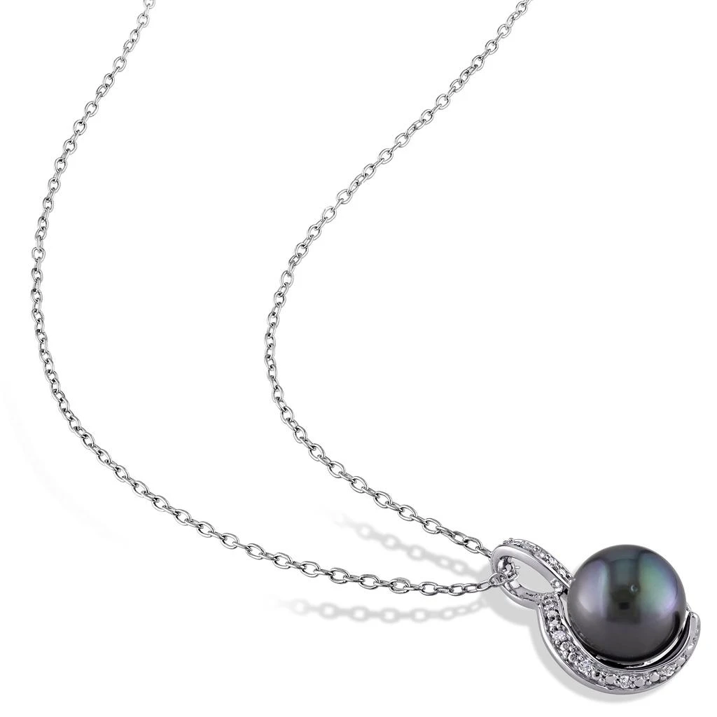 Mimi & Max 9-9.5mm Black Tahitian Pearl and Diamond Curlicue Necklace in Sterling Silver 5