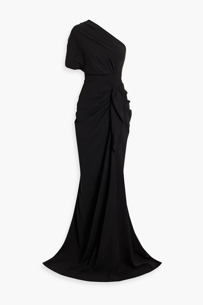 RHEA COSTA One-shoulder draped cady gown 1