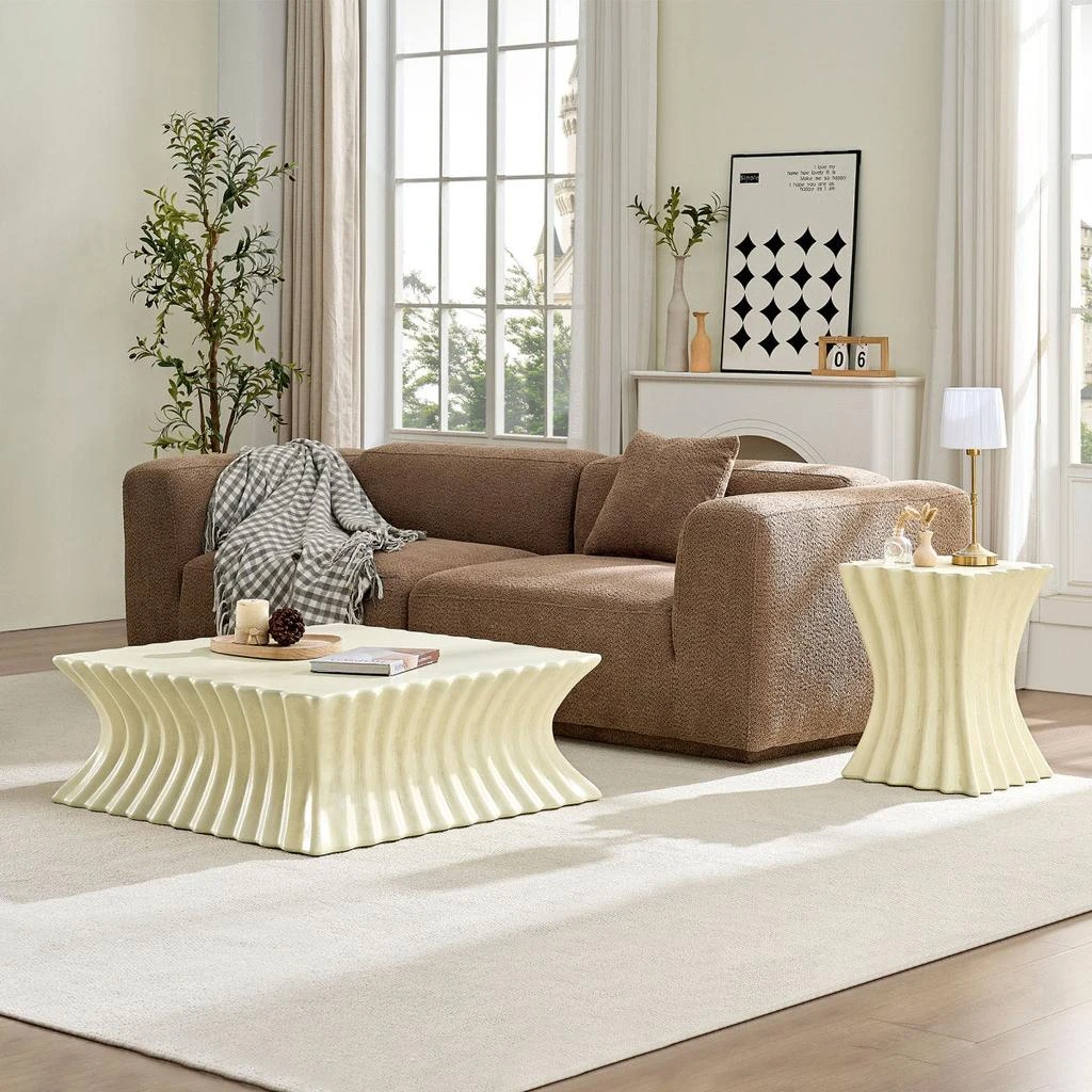 Streamdale Furniture Streamdale Vintage Fiberglass Coffee Table Set - Beige 5