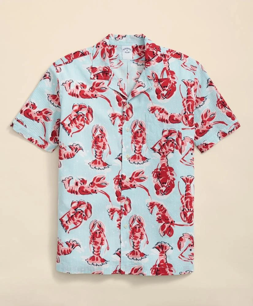 Brooks Brothers Cotton Seersucker Camp Collar, Lobster Short-Sleeve  Shirt 1