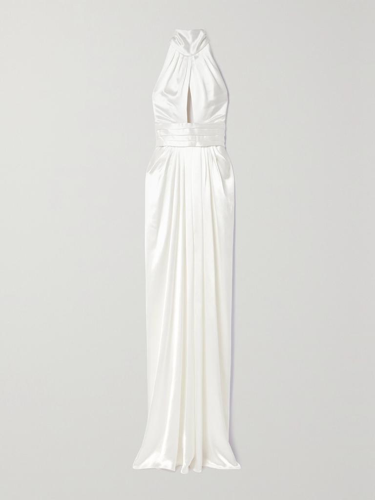 Naeem Khan Magnolia 褶裥真丝查米尤斯绸缎挂脖礼服  - US4