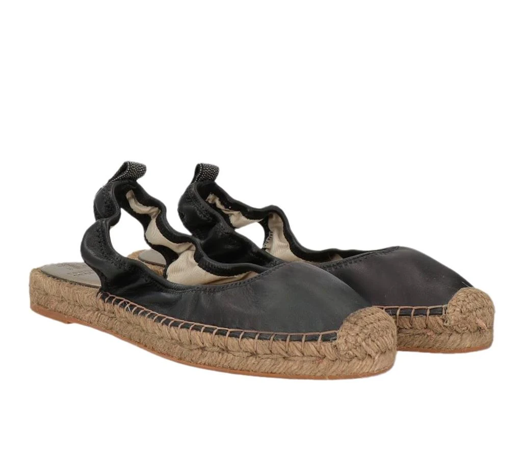 Brunello Cucinelli Leather Black Women's Espadrilles with Straw Bottom 1